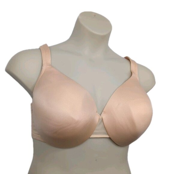 Cacique 44D Satin Full Coverage Bra Smooth Underwire Sugar Beige - Picture 3 of 10